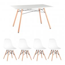 Обеденная группа Стол Eames DSW Rectangle белый, 4 стула стула Eames DSW белый Обеденная группа Стол Eames DSW Rectangle белый, 4 стула стула Eames DSW белый